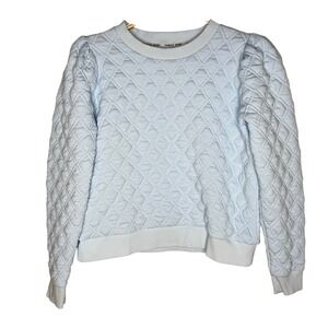 Tuckernuck Sport Quilted Diamond Crewneck Sweatshirt Blue Puff Sleeve Size M